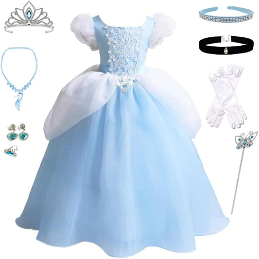 [Elmia] Princess Dress for Kids, Halloween, Christmas, Cosplay Accessories, 8-Piece Set (Tiara, Necklace, Ring, Earrings, Stick, Gloves, Headband, Choker)