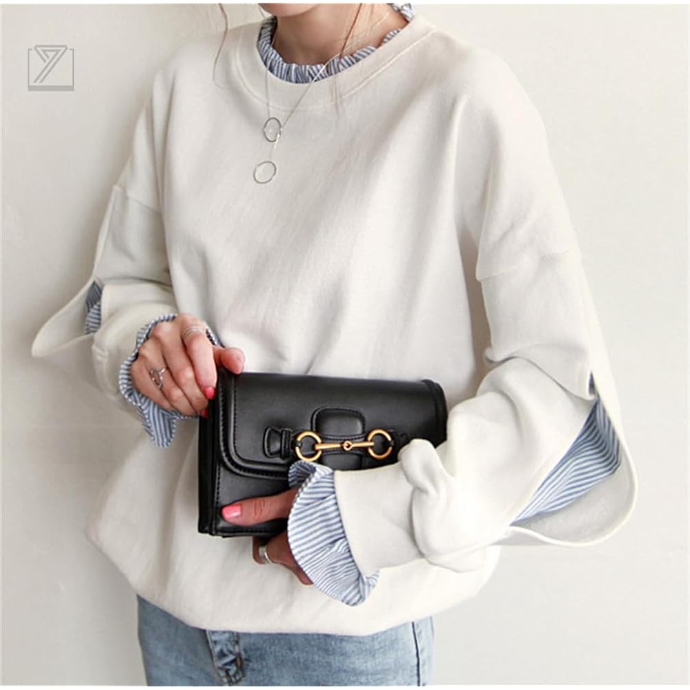 [Kayiyasu] Women's Top, Layered Style, Long Sleeve, Sweatshirt, Hoodie, Casual, Cute, Striped, Slimming, Everyday Wear, Spring, Autumn, M-2XL
