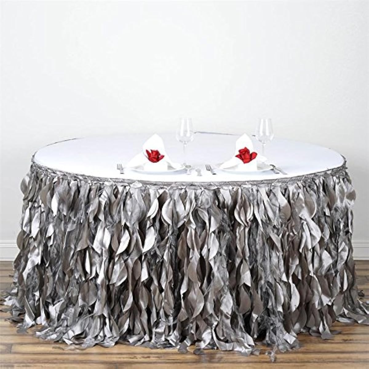 BalsaCircle 14' x 29" Silver Curly Wave Taffeta Table Skirt Linen Wedding Party Event Decorations Kitchen Dining