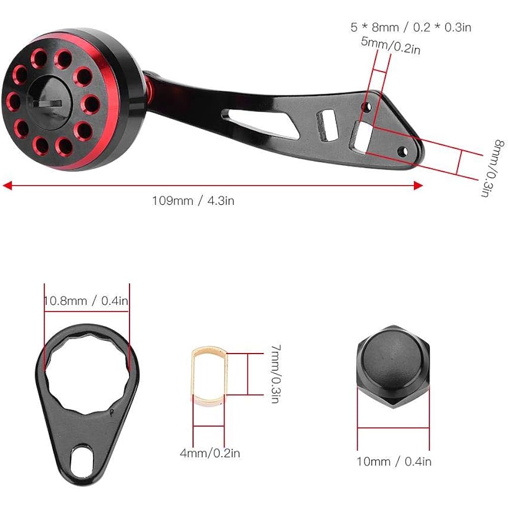 Power reel handle, knob fishing handle Bait reel CNC knob (with fitting) Replacement parts Accessories 3 colors (red) Bait reel handle