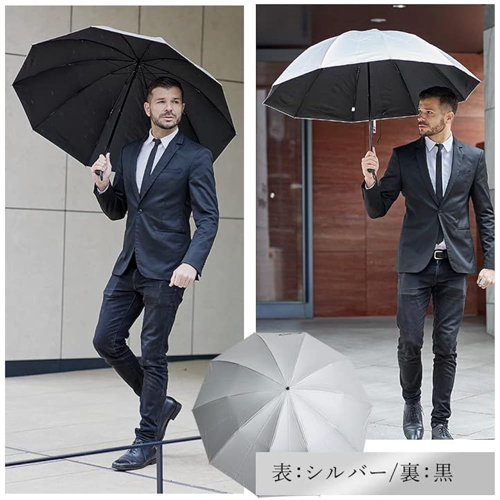 Okamoto Harajuku Store Large Umbrella, For Both Sunny and Rainy Days, Parasol for Men (Silver / Cuts over 99% of UV rays / Returns to original state even if turned over) Windproof ribs (UV protection / Light blocking / Heat shielding) Lightweight