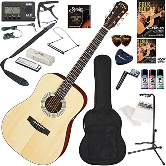 ARIA Acoustic Guitar Beginner's Set, the Ultimate 19-piece Set Including Harmonica, AD-211/NT (Natural)