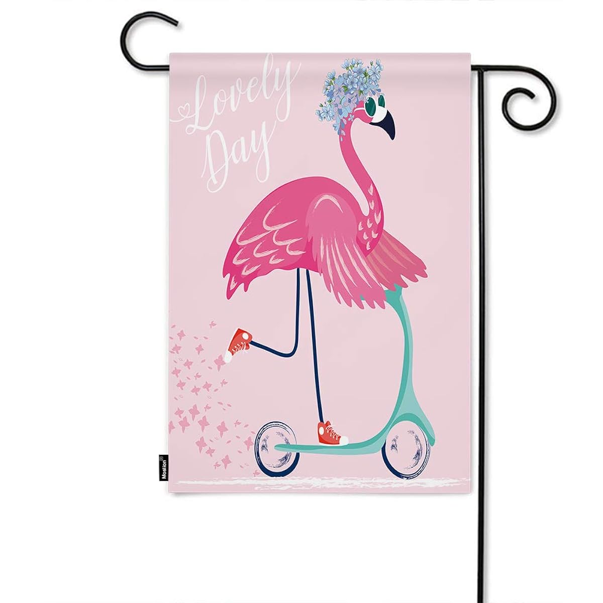 Moslion Flamingo Garden Flag Cute Bird with Sunglasses Flower Wreath Star Bike Have a Nice Day Flag Double Sided Banner Welcome Yard Flag Outdoor Home Decoration Lawn Villa 12x18inch Pink