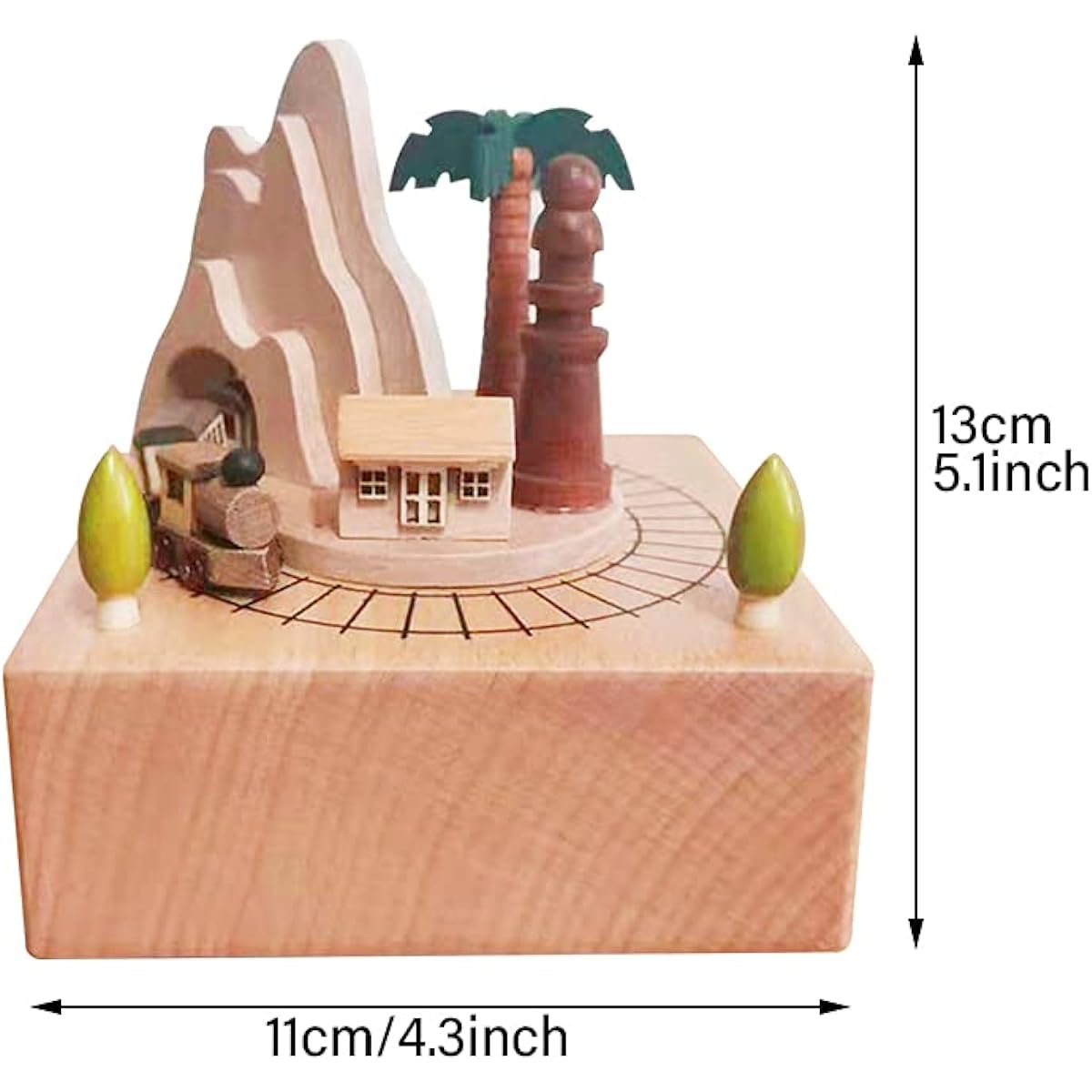 iayokocc Wooden Music Box Mountain Tunnel and Small Moving Magnetic Train Romantic Girls Birthday Gift