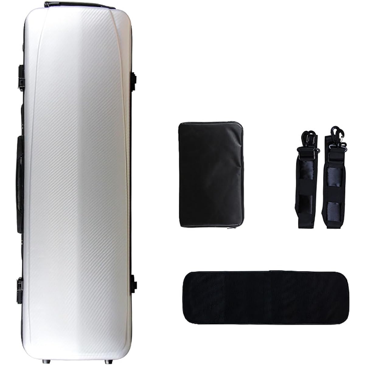 Violin Case Full Size 4/4 Carbon Fiber Case Hard Shell for Violin Comes with Carrying Strap, Cover and Music Bag Sturdy Handle for Easy Transport, Silver
