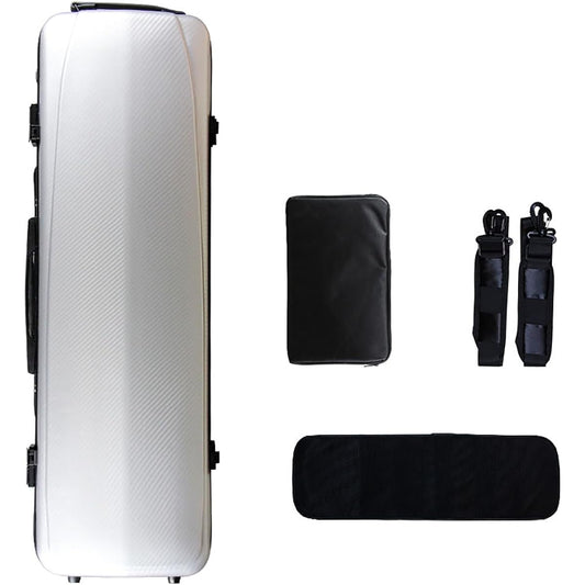Violin Case Full Size 4/4 Carbon Fiber Case Hard Shell for Violin Comes with Carrying Strap, Cover and Music Bag Sturdy Handle for Easy Transport, Silver
