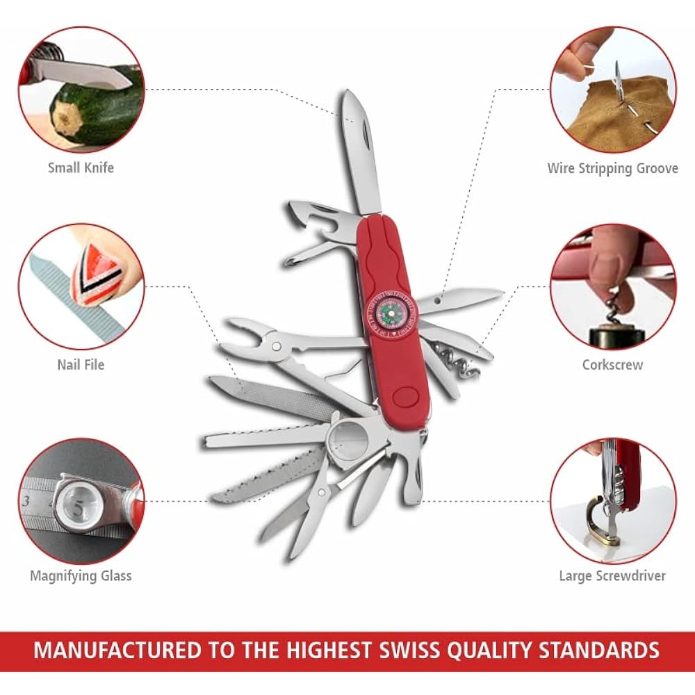 Swiss Eagle Explorer Multi-Tool Pocket Knife with Compass and 30 Functions