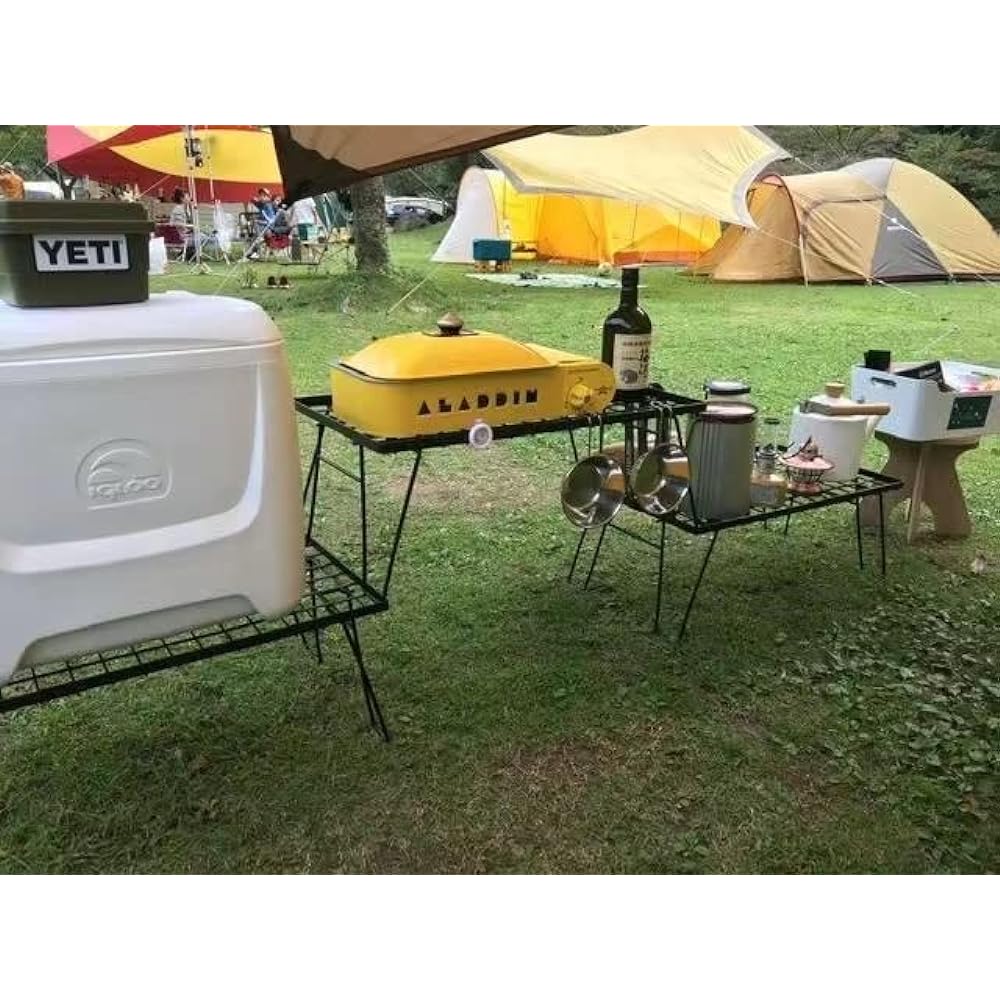 OUTDOORSHIN Field Rack Camping Rack Foldable Storage Rack Outdoor Table Steel Compact Storage Case Included Set of 3