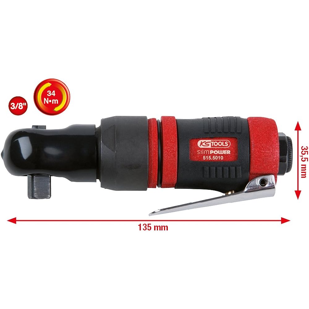 KS TOOLS 3/8" SlimPOWER Mini Pneumatic Reversing Ratchet 34Nm 3/8" SlimPOWER mini-pneumatic-reversing ratchet 34Nm 515.5010