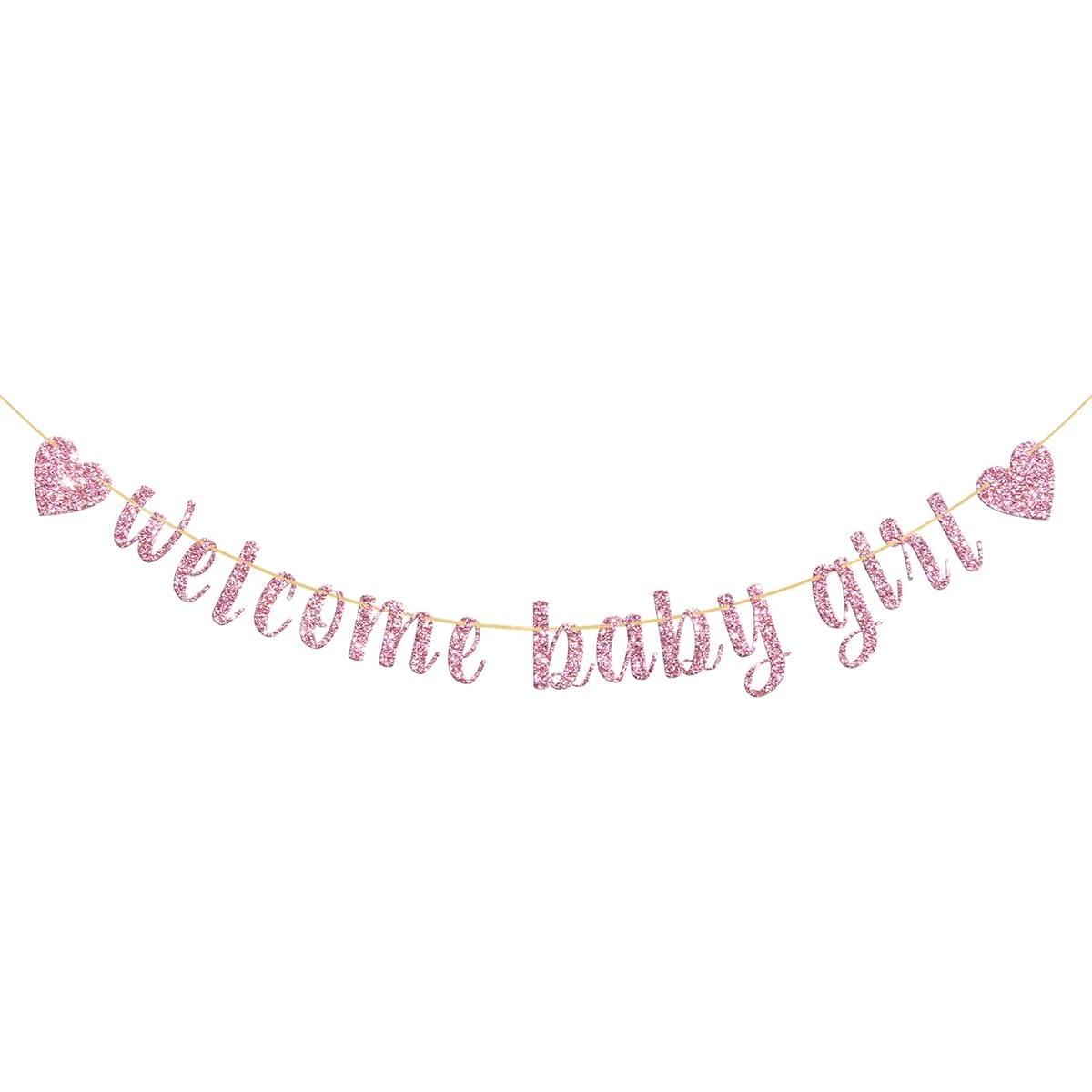 Belrew Welcome Baby Girl Banner, It's a Girl Baby Shower Decorations, Gender Reveal Party, Baby Grill 1st Birthday Party Decorations Supplies, Sparkly Pink