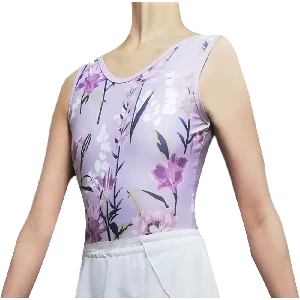 [ProDance] ProDance Lavender White Floral Tank Top Mesh Logo No Bust Cup Ballet Leotard PLT009P