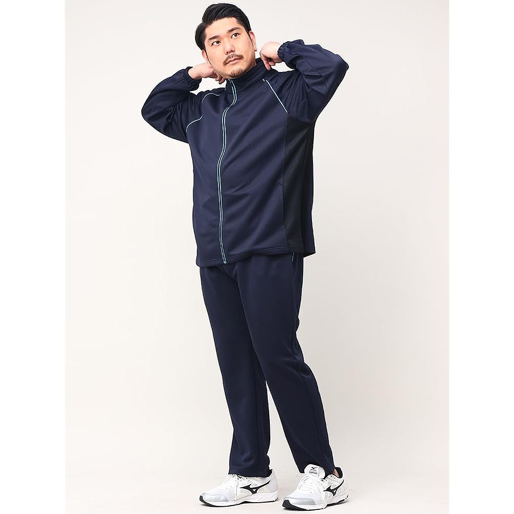 [Sakazen] B&T CLUB Large Size Men's Antibacterial and Odor Resistant Water Absorbent Quick Drying Stand Jacket Long Pants Setup Jersey Sports Training Top and Bottom Set Dark Gray/Black/Navy 3L-10L Equivalent