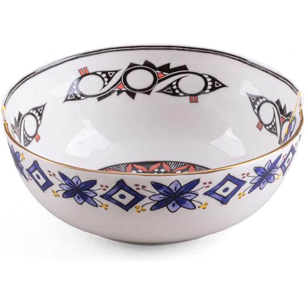 SELETTI Deep Dish Hybrid Bowl 15cm TIWANAKU Stylish Hybrid Dish Bowl Tableware Western Oriental Floral Pattern Round Modern Durable