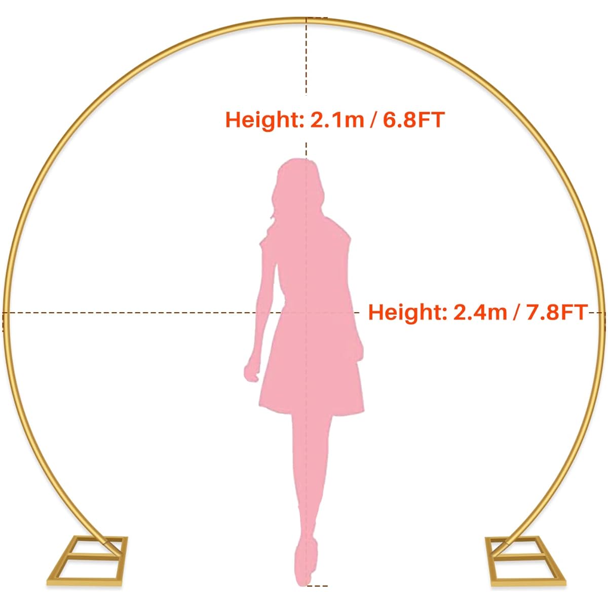 Balloon Arch Stand, Round Backdrop Stand, Golden Circle Wedding Arch Frame for Wedding/Valentine's Day/Birthday/Party/Friends Gathering/Christmas/Garden Decoration (8ft, Golden)