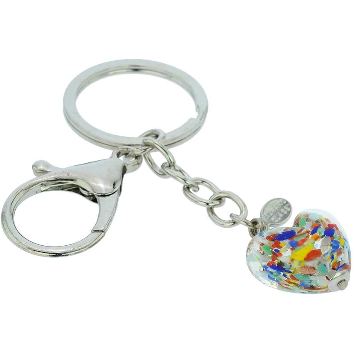 GlassOfVenice Murano Glass Heart Keychain Multicolor Confetti, Multi, Medium