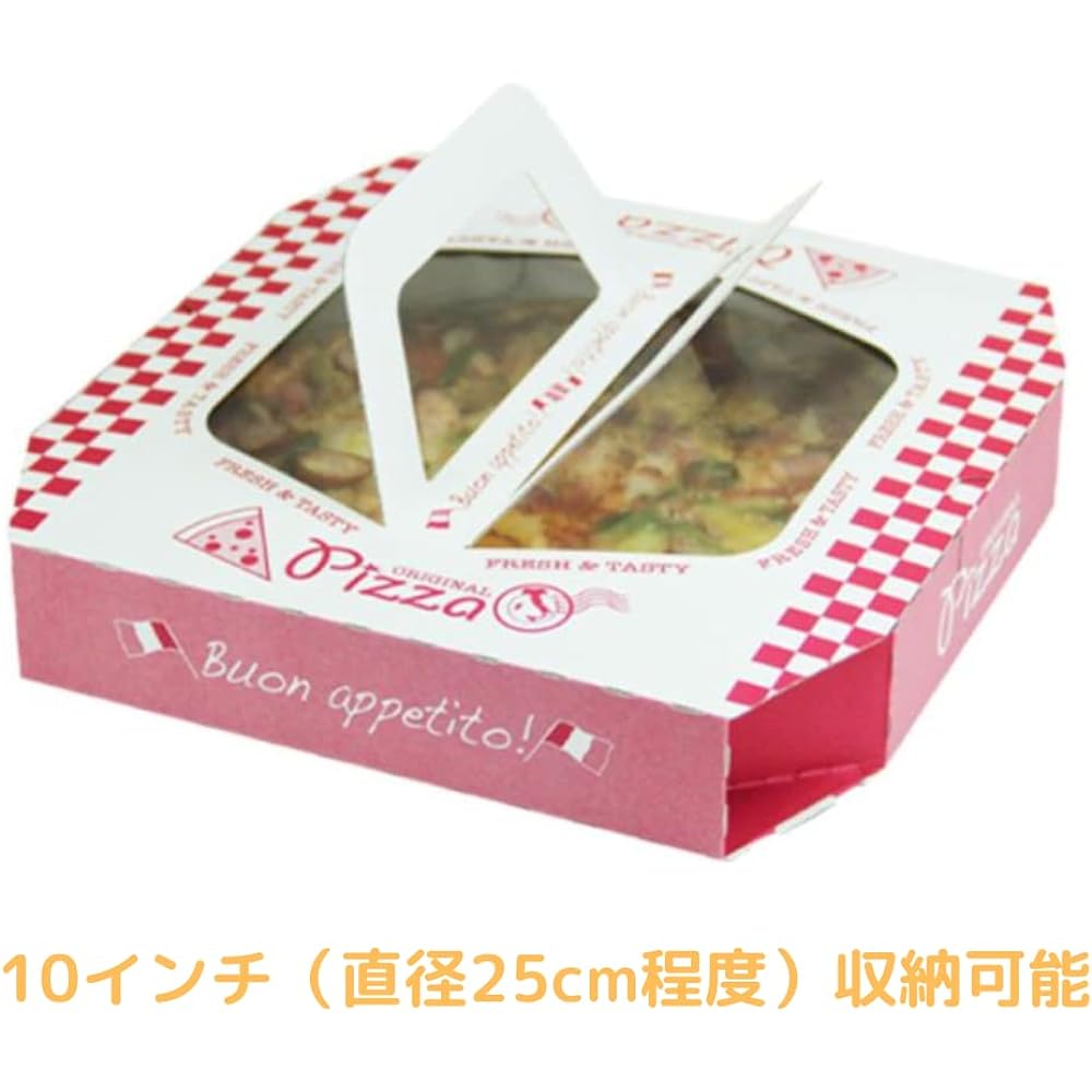 Ozax Pizza Case M FSC MIX 100 Pieces (Case Sold) | [10 Inch (Approx. 25cm)] Pizza Box with Window and Handle Disposable