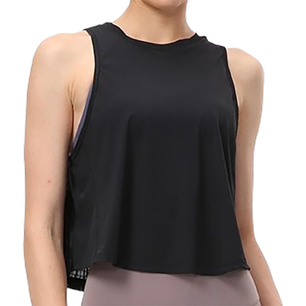 [and-L] Yoga Tank Top, Women's Sports Top, Yoga Wear, Quick Drying, Loose, Body Covering, Short Length, Sleeveless, Pleated
