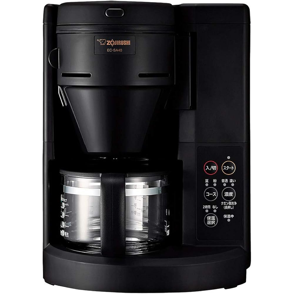 Zojirushi Coffee Maker Fully Automatic with Coffee Mill for 4 Cups Glass Container Stainless Steel Mesh Filter Paper Filter Removable and Washable Water Tank Coffee 540ml Black EC-SA40-BA