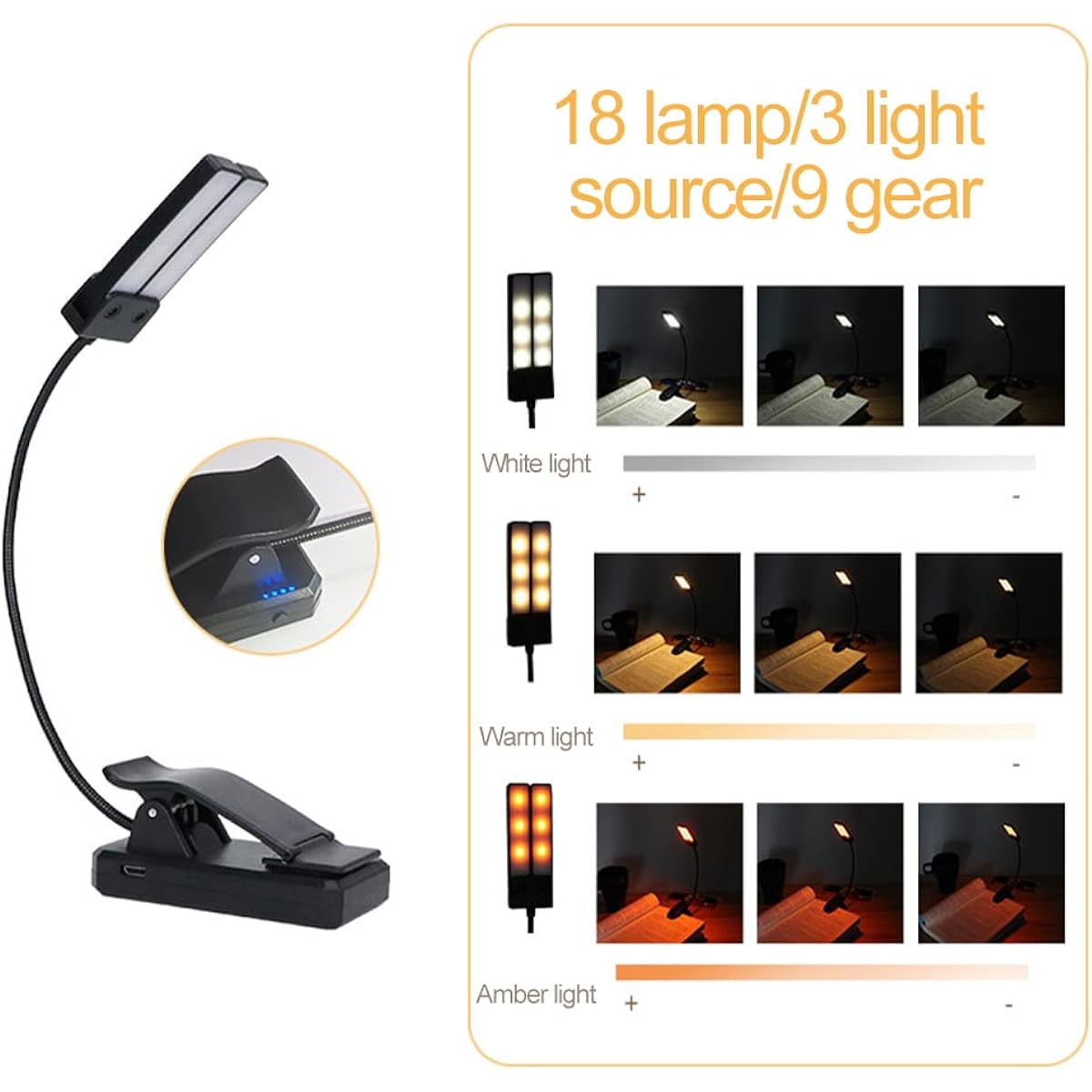 Dual Head Rechargeable Portable Music Stand Light Clip-on Music Stand Light/Orchestra Lamp for Piano/Orchestra Fully Adjustable Lightweight Eye Care Book Light for Readers & Kids (Black)