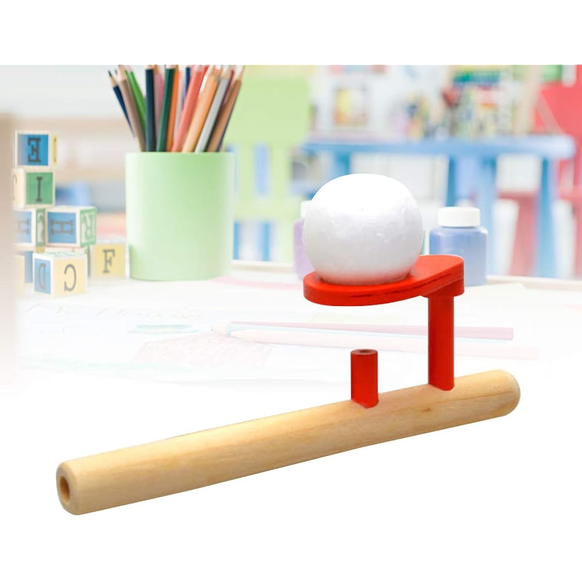 STOBOK Classic Wooden Game Floating Blowpipe Ball Balance Blow Toy Fun Stress Relief for Kids Toddlers