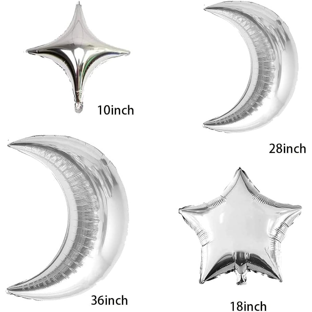 14pcs Star Foil Balloons, Moon Balloons, 12pcs Silver Star Balloons, 2pcs Large Silver Moon Balloons for Baby Shower, Christmas, Anniversary, Wedding, Birthday Party Decorations