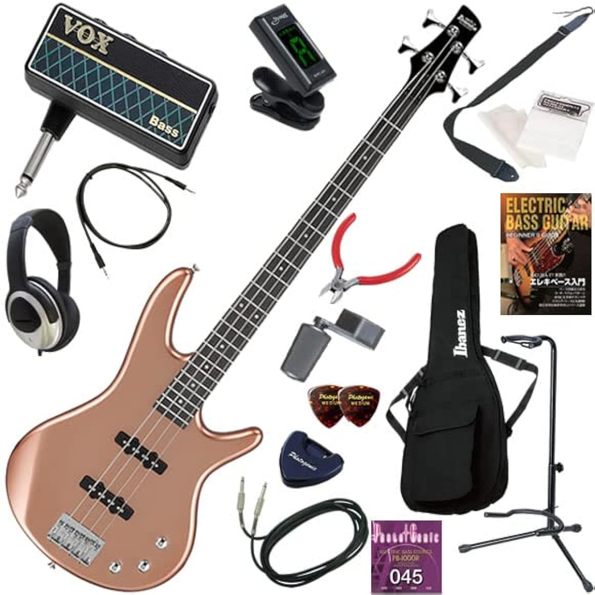 Ibanez Electric Bass Beginner's Guide GIO Series 16-piece set including headphone bass amplifier amPlug2 GSR180/CM (Copper Metallic)