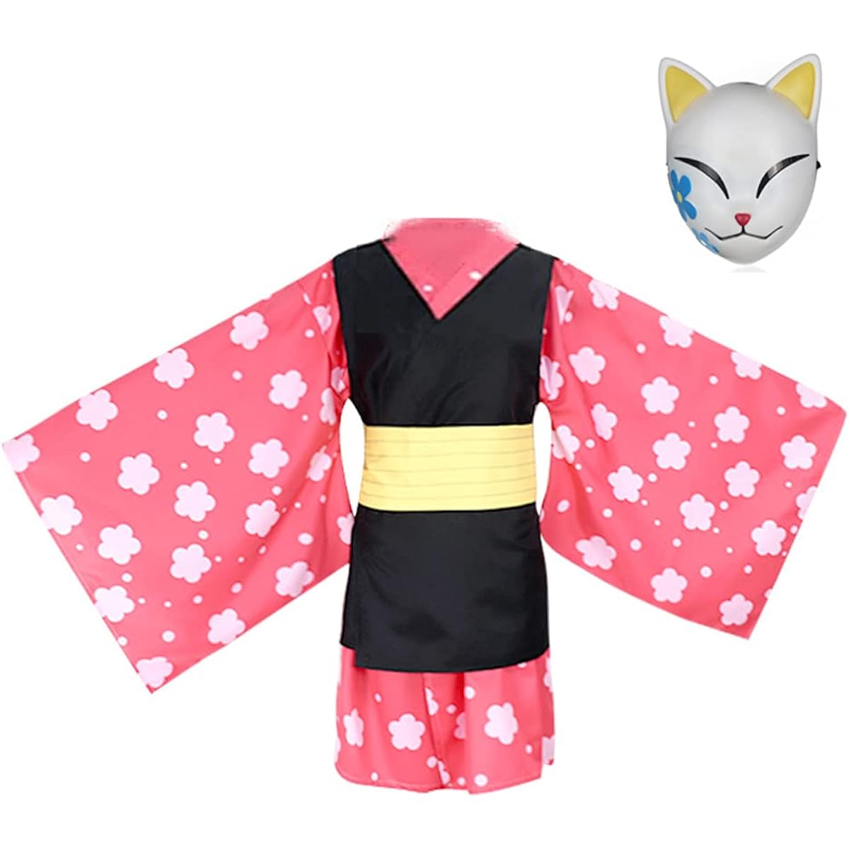 Demon Slayer Cloak Macomo Cosplay Wig Cardigan Robe Mask 3 Piece Set