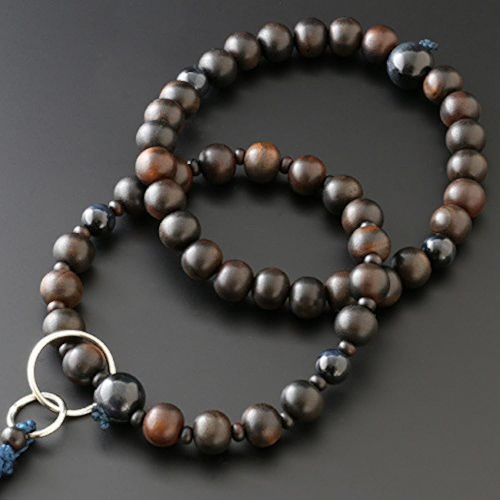 Kyoto Buddhist Altar Hayashi Prayer Beads Jodo Sect Ebony (raw sawn) with blue tiger eye stone (8 items) (for men) Formal Official [Bead Bag Set] SM-011 Kyoto Prayer Beads