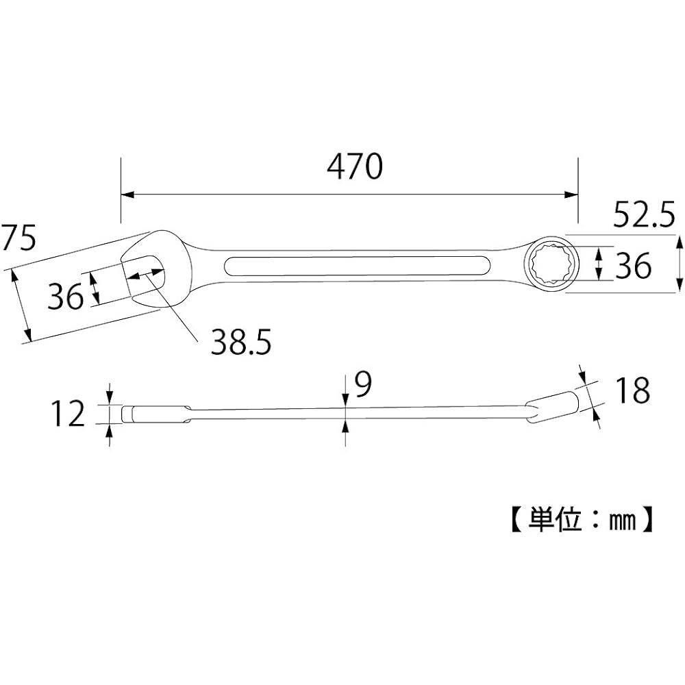 Top (TOP) Combination wrench Width across flats 36mm 12 angles Surface Forged Domestic Made Glasses 15° CW-36 Tsubame Sanjo Made in Japan