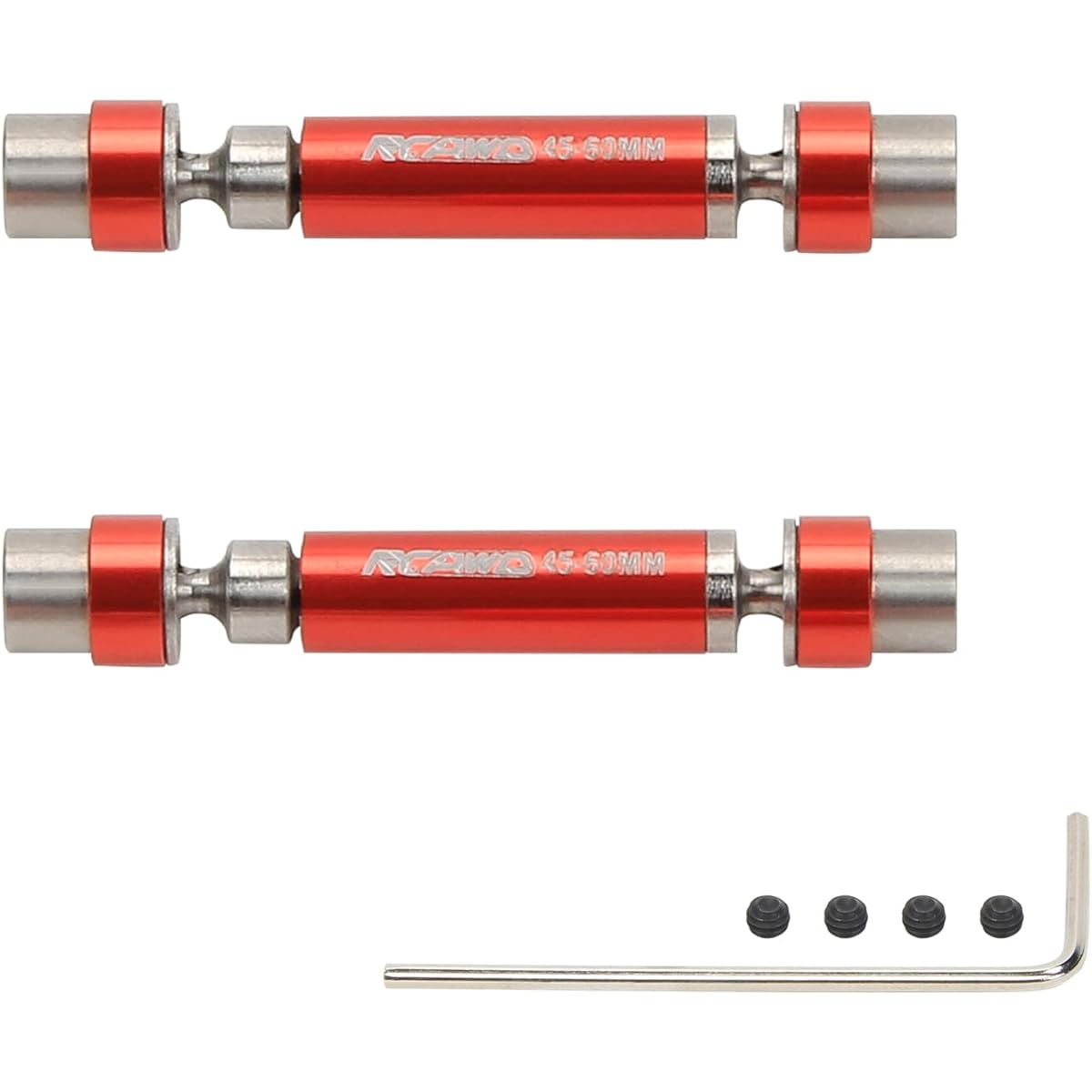 RCAWD 2X #45 Steel & Alloy CVD Front/Rear Center Drive Shaft 45-60mm for FMS Fcx24 1-24 Crawler Red