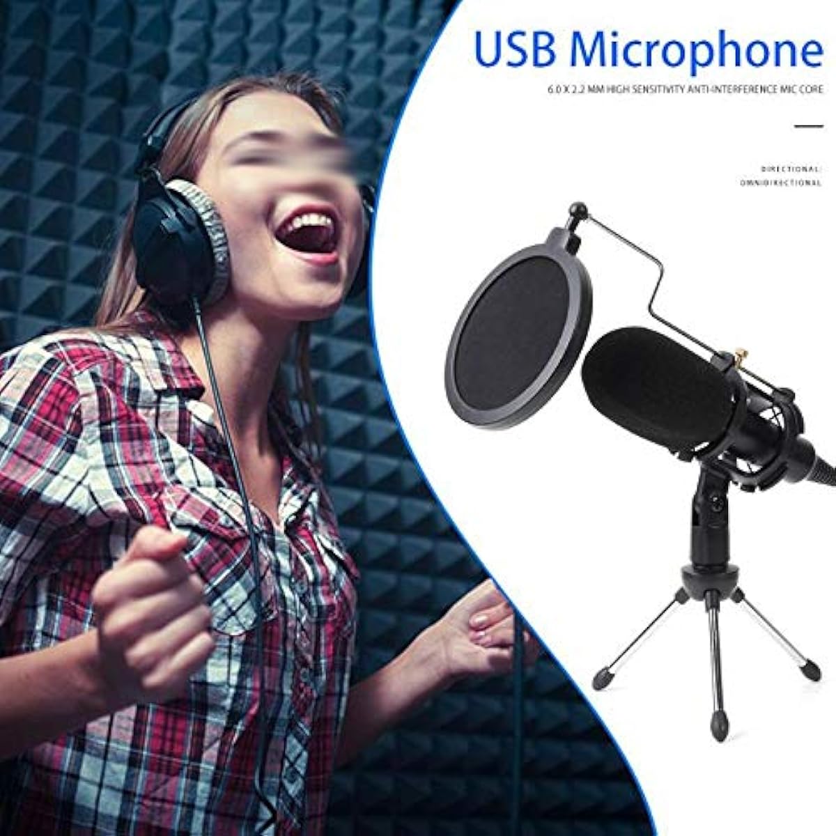 Microphone Microphone Condenser USB Microphone Studio Microphone with Foldable Stand Tripod Filter Sponge for Gaming PC