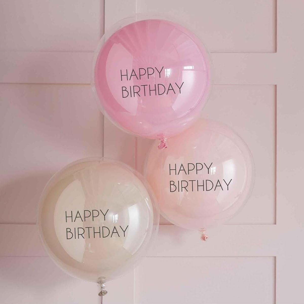 Ginger Ray Pink Happy Birthday Latex and Orb Double Stuffed Party Balloons Decorations 3 Pack
