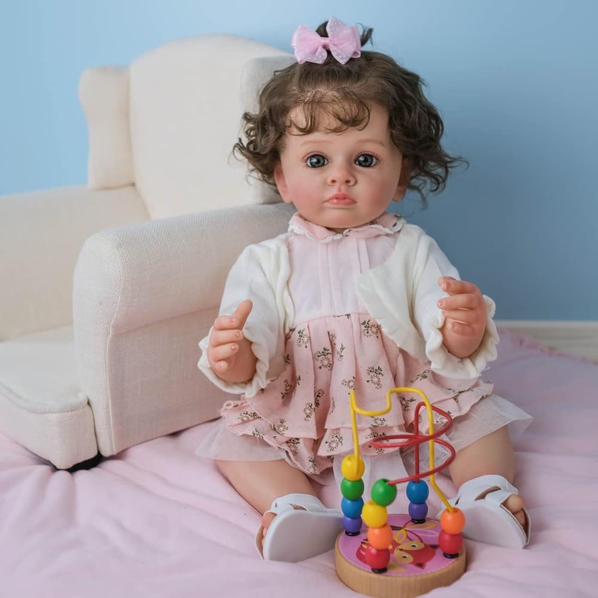 Baby Doll Full Silicone Doll 22 Inch Cute Doll Newborn Baby Doll Cute Simulated Baby Doll Will Be A Great Gift For Your Child (Blue Eyes)