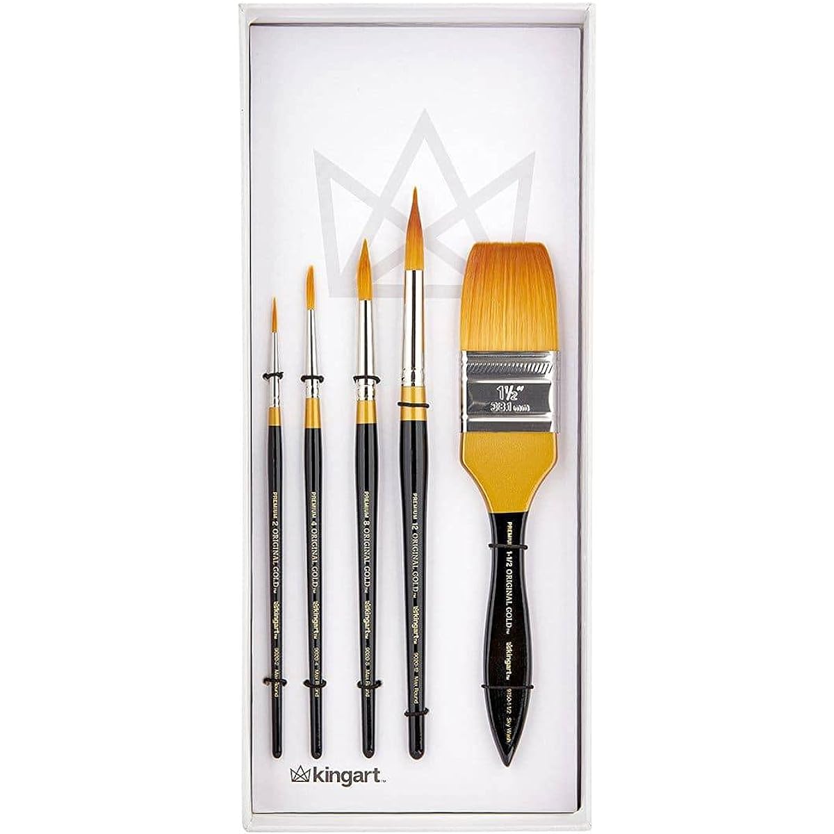 KINGART Original Gold Series Premium Golden Takron Multimedia Artist Brush Painting Tools Oil Acrylic Watercolor Gouache Gift Box Set of 5