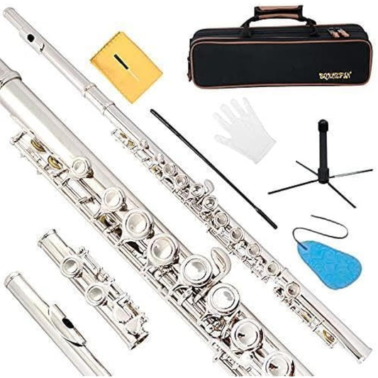 .Flute 16 holes Woodwind instrument C key Beginner set Brass band Practice YY