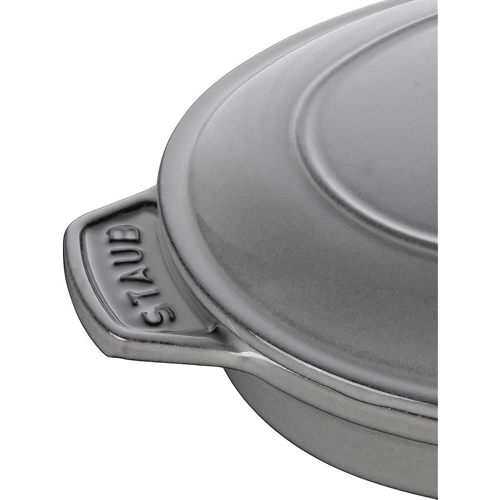 staub "Oval Hot Plate Gray 23cm" Both Hand Enamel Shallow Pot Compatible with IH [Authorized Japanese Product] Oval Hot Plate 40509-581