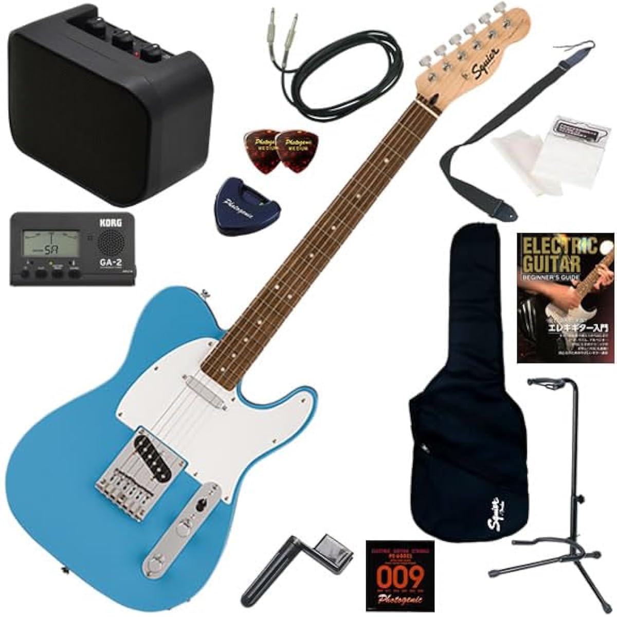 Squier Electric Guitar Beginner's 13-piece Set Including Mini Amp, Sonic Telecaster/CAB (California Blue)