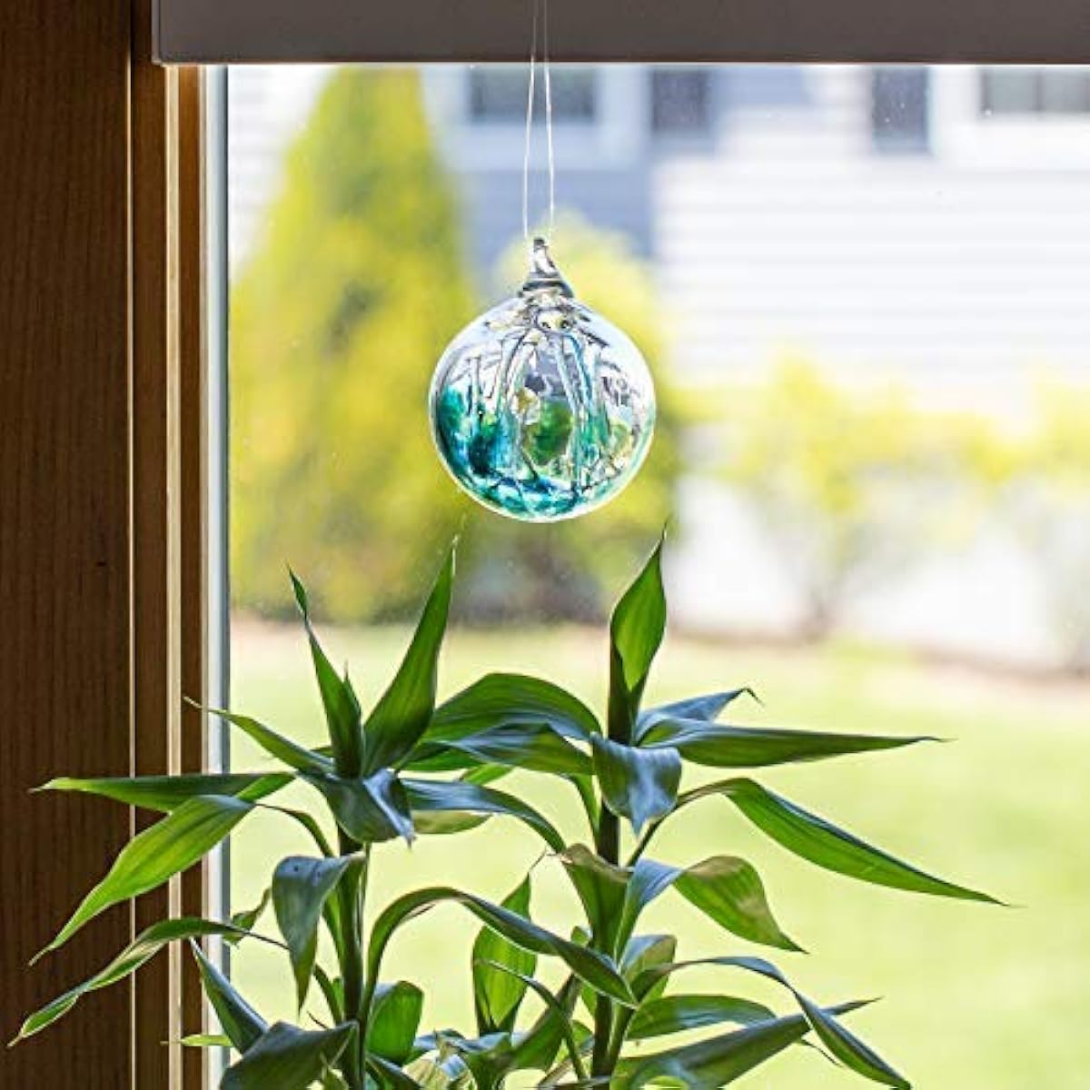 Luke Adams Glass 3" Mini Tree of Life Ornament - Handmade Ornament Hanging Garden Observation Ball for Indoor Outdoor Home Decor (Recycled Teal)