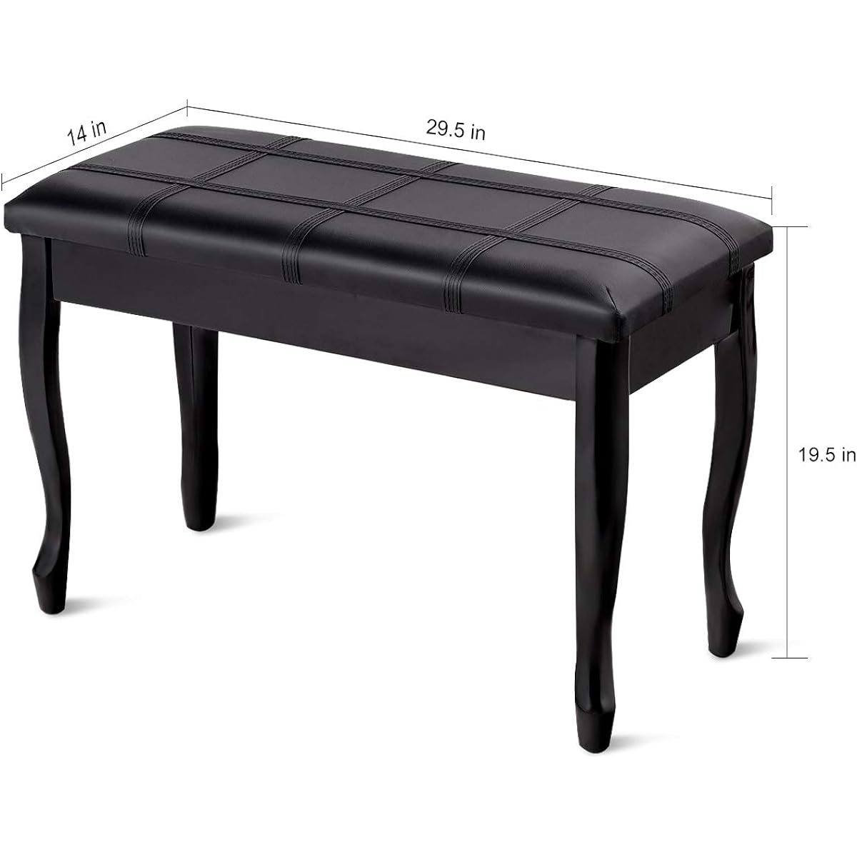 GOFLAME Piano Bench Stool with Padded Cushion and Music Storage, Heavy Duty Piano Duet Seat with PU Leather Padded Seat and Solid Wooden Legs, Perfect for Home Use (Black)