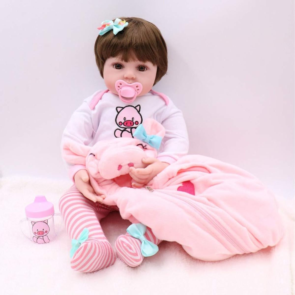 Mulanimo Reborn Doll 47CM Realistic Baby Doll with Built-in Magnet Pacifier/Bottle Made of Premium Silicone Soft Full Body Reborn Baby Baby Doll Handmade Baby Infant Gift Girl Gift Parent-Child Game Brown Eyes