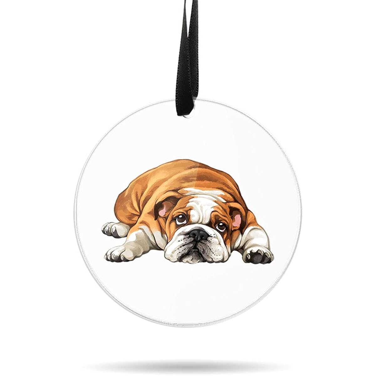 WIRESTER Hanging Ornaments for Christmas Tree Holiday Party Car Home Office Decor Large 3" Acrylic Ready to Hang Ornament - English Bulldog Lying Down Looking Up