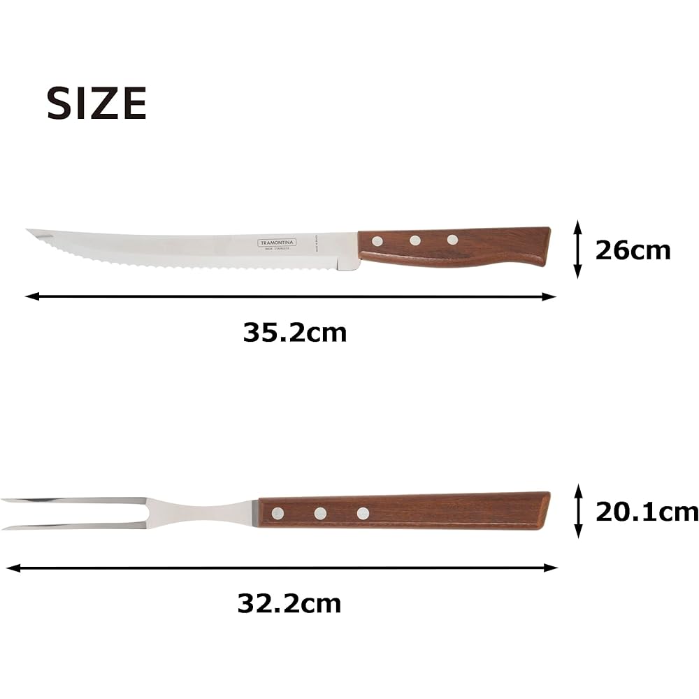 Tramontina Wooden Carving Fork & Knife Traditional Set of 2 Natural Wood Made in Brazil 22299/012 TRAMONTINA