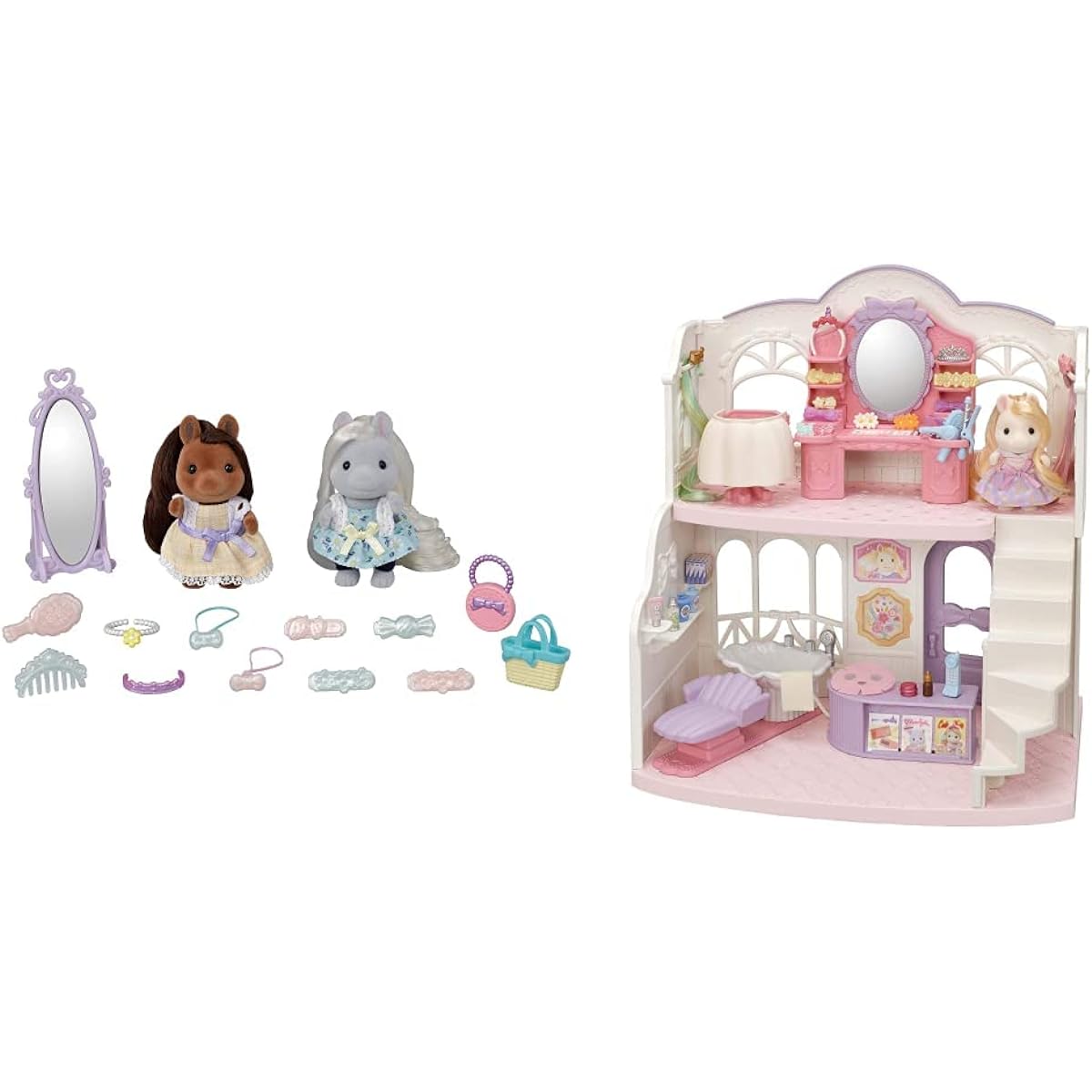 Sylvanian Families F-17 Stylish Pony Friends Set + F-14 Stylish Styling! Beauty Hair Salon [Buy as a Set]
