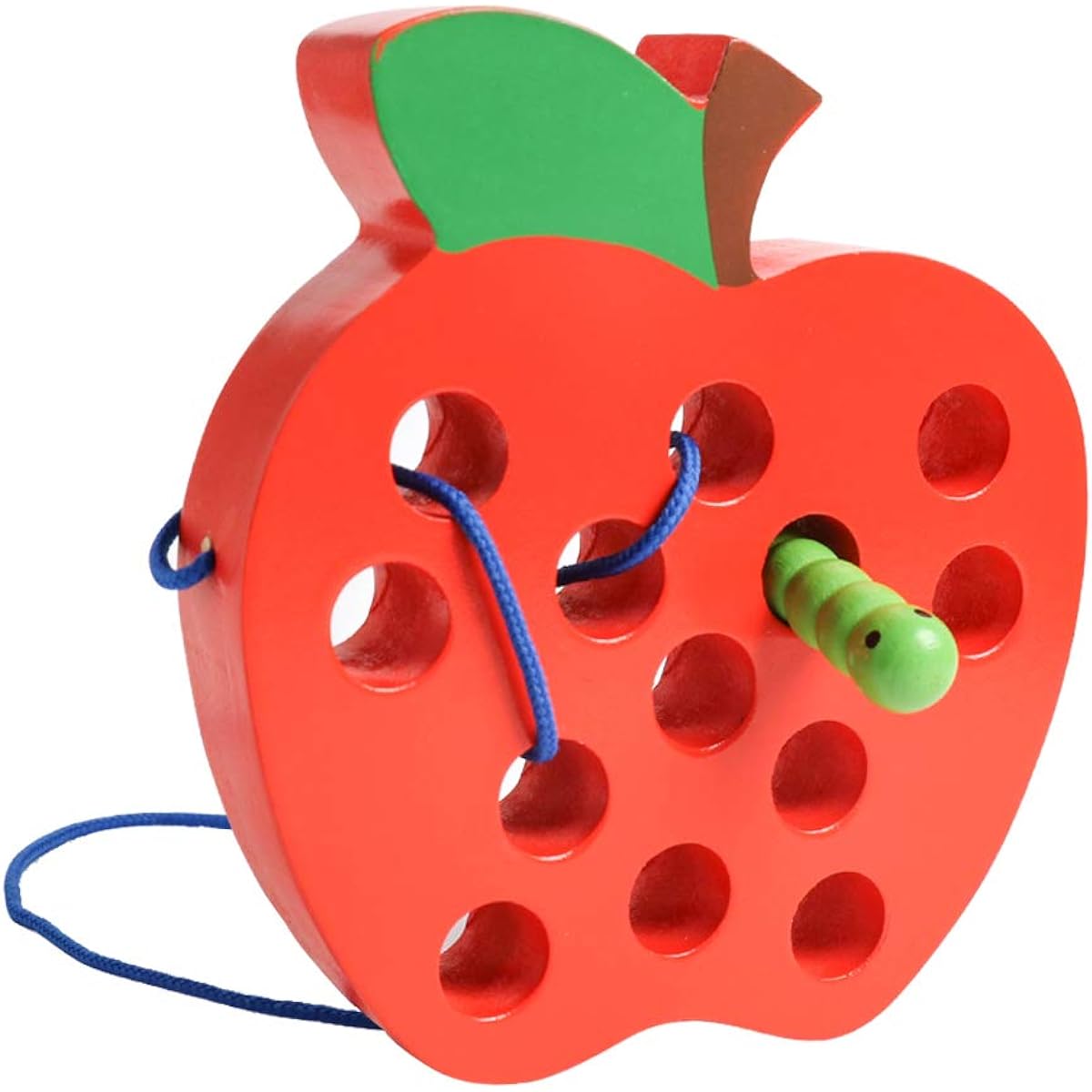 Wooden Shoelace Apple Toy Wooden Block Puzzle Travel Game Early Learning Motor Skills Educational Gift for 1 2 3 Year Old Toddler Baby Kids