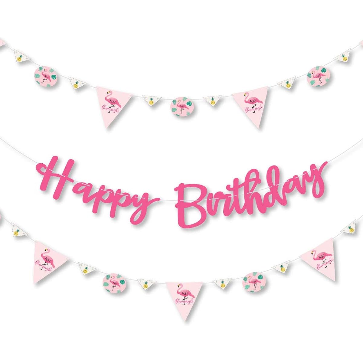 Big Dot of Happiness Pink Flamingos - Pineapple Party - Birthday Party Letter Banner Decorations - 36 Banner Cutouts and Happy Birthday Banner Letters