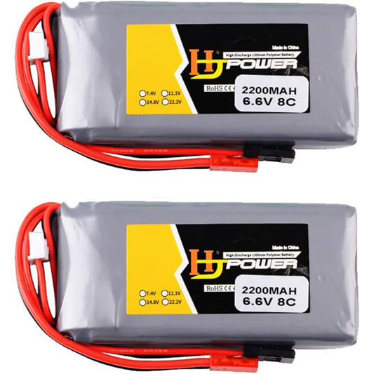 2Pcs 6.6V Lifepo Battery with JST and Futaba Plug for RC Toilet Seaver 18SZ 14SG 10J T8J T6J 7PX 4PV 4PLS 4PK 3PV Transmitter