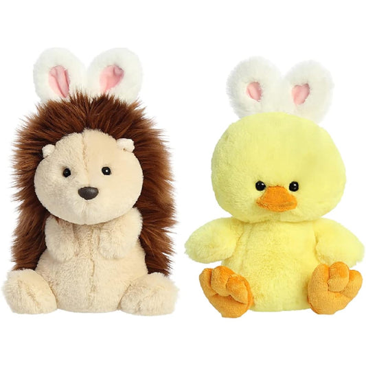 Aurora World 2 Piece Happy Easter Friends 10 Inch Plush Bundle, Hoppy Hedgie and Hoppy Duck
