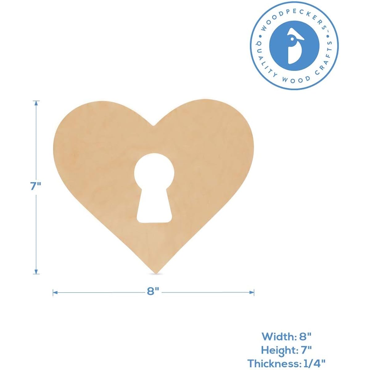 Woodpeckers Wooden Heart Cutout with Keyhole 8" Unfinished Wooden Sign DIY Valentine's Day Craft Wooden Romantic Love Decor