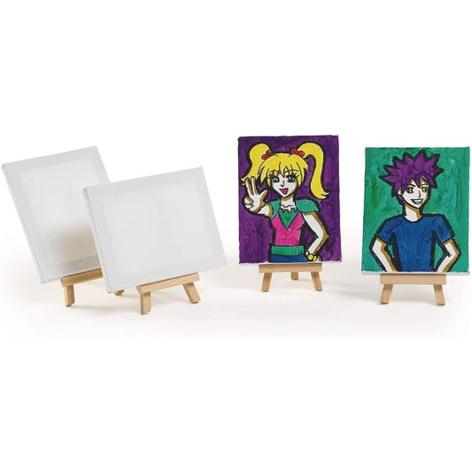 Colorations® Mini Canvas Panels with Easels, Set of 6, Great for Kids Art, Great for School or Home Use, Encourage Creativity, Make Art a Keepsake, Display Art, Each 5" L x 4" W, Easel 4 1/2" H