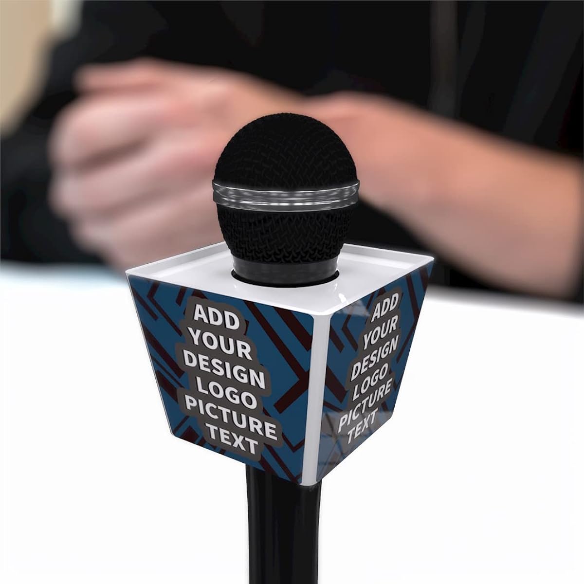 Custom Microphone Flag Logo Personalized Microphone Box Trapezoid Large Size (White)